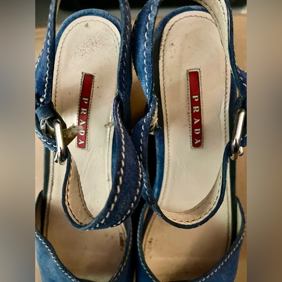 Beautiful Prada Blue Suede w/ Buckle Open Toe Ankle Strap Platform Shoes Sz 8 - Picture 3 of 8